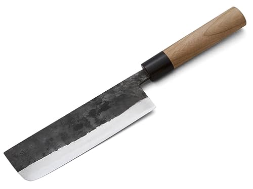 Original japanisches NAKIRI Koch-Messer Kuroshiage Yoshimi Kato. Klingen-Länge 16 cm. Aogami super, handgeschmiedet. Runder Echt-Holz-Griff aus hochwertiger amerikanischen Kirsche