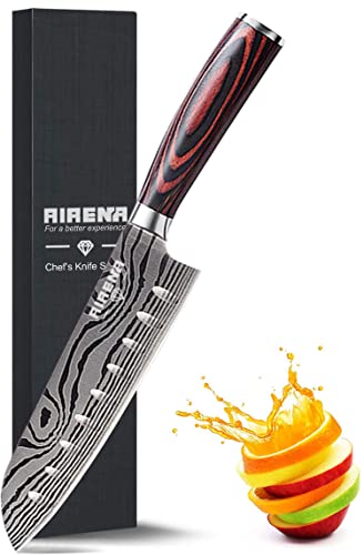 AIRENA Japanisches Santoku Messer, 7 inch Kochmesser Profi Messer Deutsche Karbon-Edelstahlmesser Extra Scharfe Messerklinge mit Ergonomischer Griff, Beste für Home Kitchen