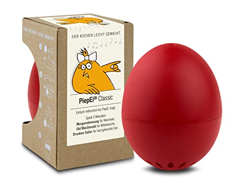 PiepEi Classic Rot - Singende Eieruhr zum Mitkochen - Eierkocher für 3 Härtegrade - Piep Ei mit 3 Melodien - Lustiges Kochei - Musik Eggtimer - Brainstream